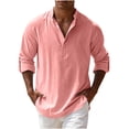 thumbnail image 1 of XuJwPNcy Men's Henley Shirts Long Sleeve Button T-Shirt Casual Stylish Cotton Linen Shirt Breathable Beach Travel Clothes, 1 of 7