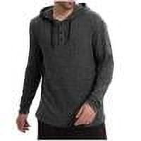 XuJwPNcy Men's Hoodies Pullover Casaul Long Sleeve Drawstring Knit Henley Hooded Sweatshirt with Button(Dark Gray,Medium)