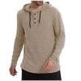 thumbnail image 1 of cfhntfmh Men's Hoodies Pullover Casaul Long Sleeve Drawstring Knit Henley Hooded Sweatshirt with Button（Khaki,Small), 1 of 6