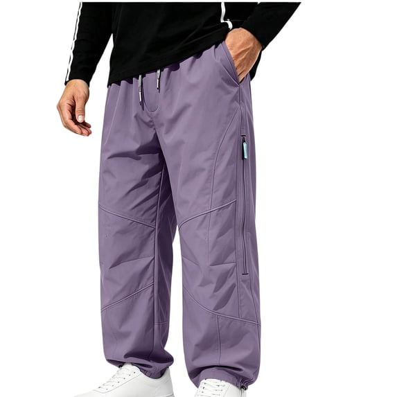 XuJwPNcy Mens Cargo Pants Lightweight Full Length Pants Baggy Outdoor Hiking Fishing Trousers with Zipper Pockets for Men(Purple,X-Large)