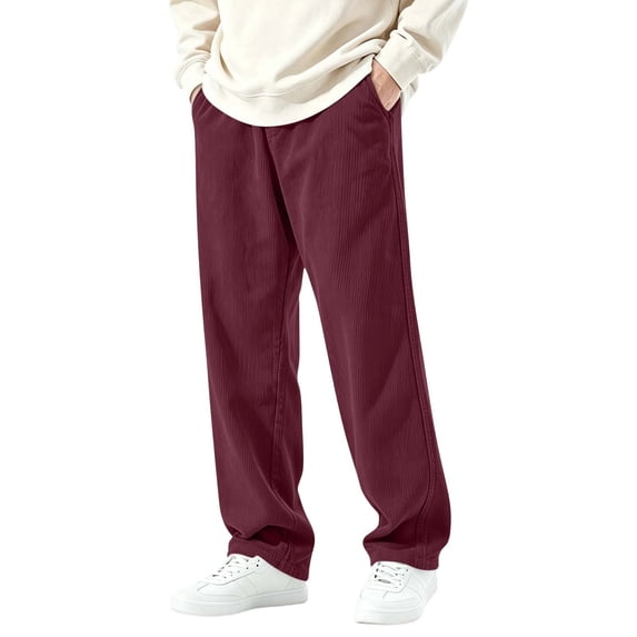 XuJwPNcy Mens Corduroy Pants Casual Baggy Regular Fit Pants Wide Leg Loose Fit Elastic Waist Trousers Fall Winter Fashion Clothes(Wine,XX-Large)