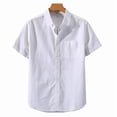 thumbnail image 1 of XuJwPNcy Mens Linen Shirt Short Sleeve Button Down Shirts Summer Collared Beach Tops with Pocket for Travel Vacation, 1 of 2