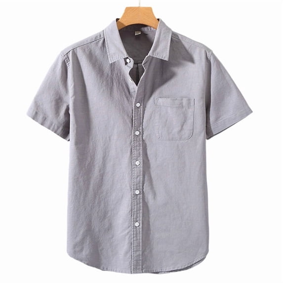 XuJwPNcy Mens Linen Shirt Short Sleeve Button Down Shirts Summer Collared Beach Tops with Pocket for Travel Vacation