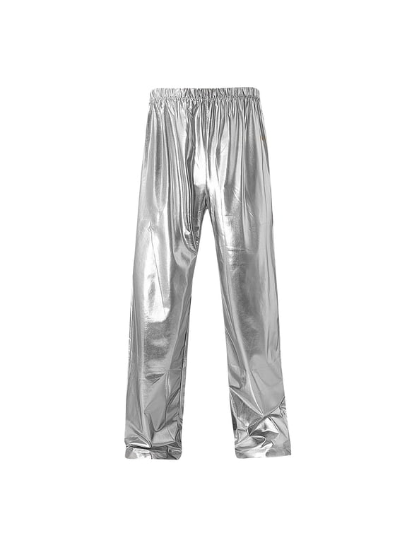 Mens Pants Sequin Wide Leg Party Trousers with Pockets Pull on Hippie Dance Pant(Silver,Small)