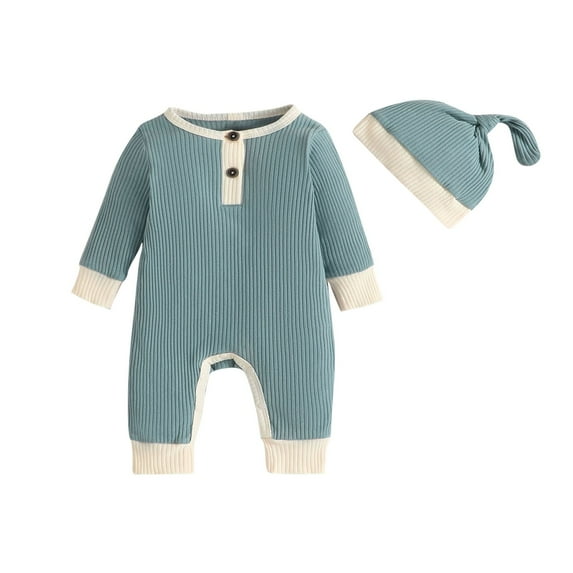 XuJwPNcy Newborn Baby Jumpsuit Infant Toddler Romper Hat Set Spring Fall Winter Warm Cotton Clothes One Piece Onesie