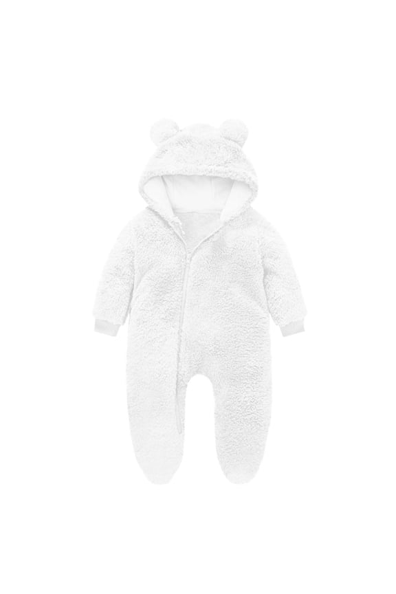 Newborn Long Sleeve Romper Fuzzy Jumpsuit with Hooded Infant Winter Clothes Baby One-Piece Outfit 0-12 Months