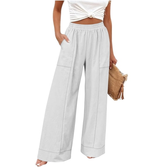 XuJwPNcy Pants for Women Flowy Wide Leg Palazzo Trousers with Pockets Loose Comfy Pants Summer Beach Vacation Clothes
