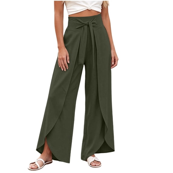 XuJwPNcy Pants for Women High Waisted Trendy Pants Loose Wide Leg Trousers Ladies Lounge Outfits Comfy Soft Clothing(Army Green,Medium)