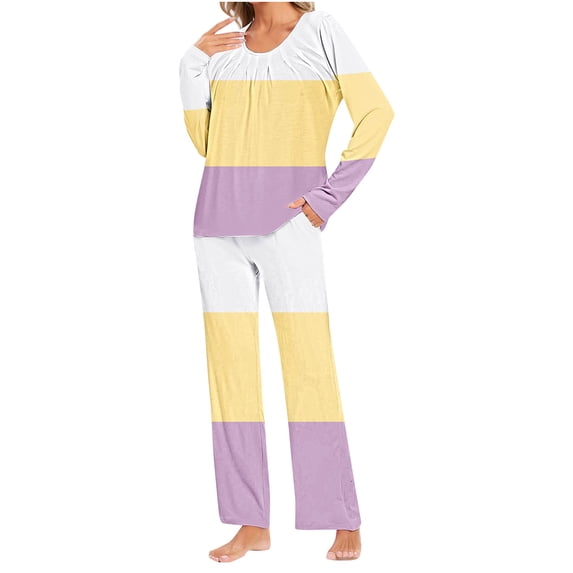 XuJwPNcy Plus Size Pajama Sets for Women Long Sleeve Crew Neck Soft Sleepwear 2 Piece Lounge Pjs Outfits with Sleep Bottom