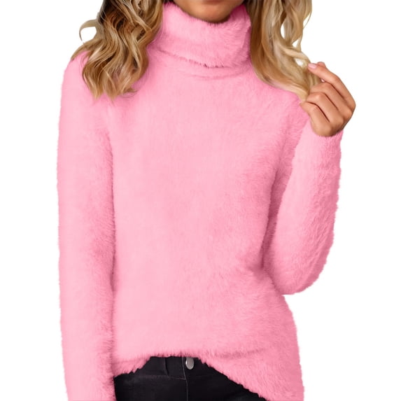 XuJwPNcy Plus Size Sweater for Women Turtleneck Fleece Sherpa Lined Pullover Long Sleeve Fuzzy Casual Pullover Winter Tops(Pink,X-Large)