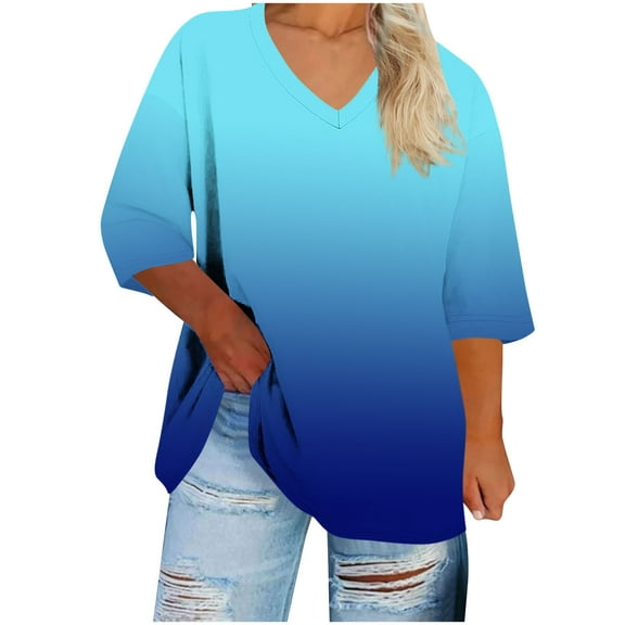 XuJwPNcy Plus Size Tops for Women Caual Loose Fit Clothes Summer Fashion V Neck T Shirts Trendy Short Sleeve Top