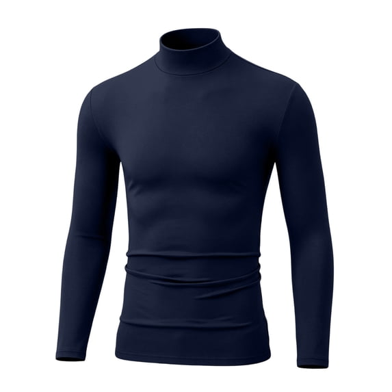XuJwPNcy Shirt for Men Long Sleeve High Neck Fall Tees Casual Slim Muscle Fit Tops for Workout Gym(Dark Blue,Medium)