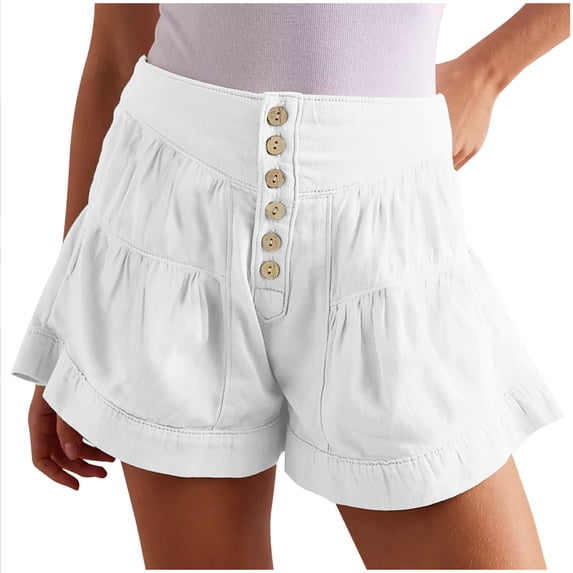 XuJwPNcy Shorts for Women High Waisted Ruffle Hem Summer Lounge Shorts with Button Elastic Casual Beach Vacation Shorts