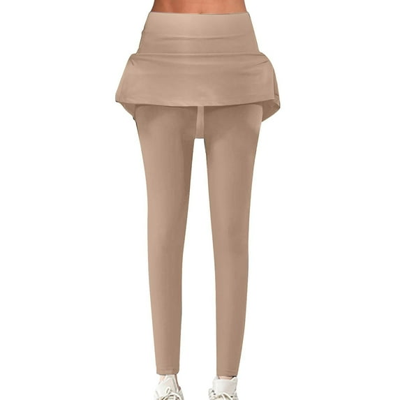 XuJwPNcy Skirted Leggings for Women Athletic Tennis Skirted with Leggings Workout Yoga Running Golf Skirts with Pockets(Khaki,Large)