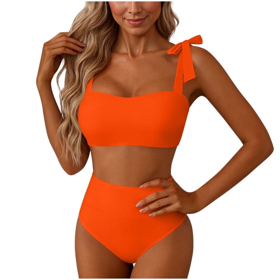 XuJwPNcy Summer Bikini Sets for Women Tie Shoulder Bathing Suit Two Piece High Rise Swimsuits Butt Lifting High Cut Swimwear