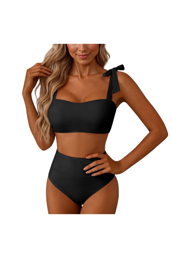 Summer Bikini Sets for Women Tie Shoulder Bathing Suit Two Piece High Rise Swimsuits Butt Lifting High Cut Swimwear