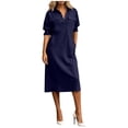thumbnail image 1 of XuJwPNcy Summer Dresses for Women 3/4 Sleeve Lapel Midi Dress with Pockets Elegant Dressy Work Dresses Comfortable Outfits, 1 of 5