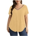 thumbnail image 1 of XuJwPNcy Summer Tops for Women V Neck Curved Hem Plus Size Tops Loose Fit Fashion T Shirts Thin Breathable Clothes L-5XL, 1 of 1