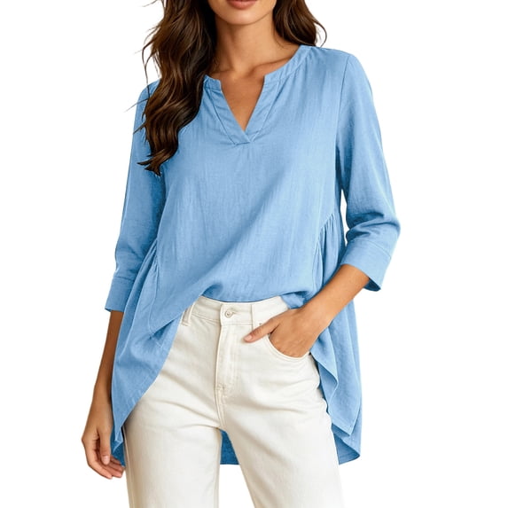 XuJwPNcy Tops for Women Lightweight V Neck High Low Hem T-Shirts Thin 3/4 Length Sleeve Shirts Loose Fit Basic Clothes