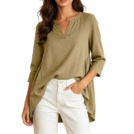 XuJwPNcy Tops for Women Lightweight V Neck High Low Hem T-Shirts Thin 3/4 Length Sleeve Shirts Loose Fit Basic Clothes