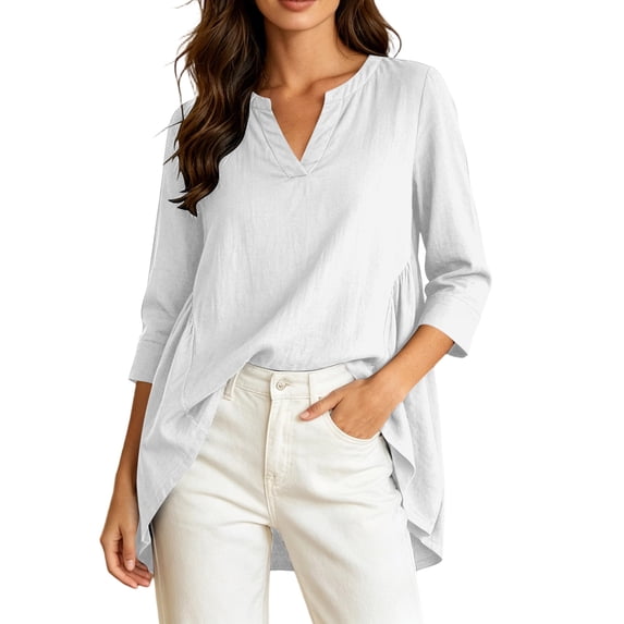 XuJwPNcy Tops for Women Lightweight V Neck High Low Hem T-Shirts Thin 3/4 Length Sleeve Shirts Loose Fit Basic Clothes