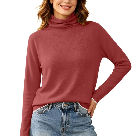 XuJwPNcy Turtleneck Tops for Women Soft Basic Long Sleeve Pullover Casual Comfortable Outfits Ladies Fall Winter Clothes