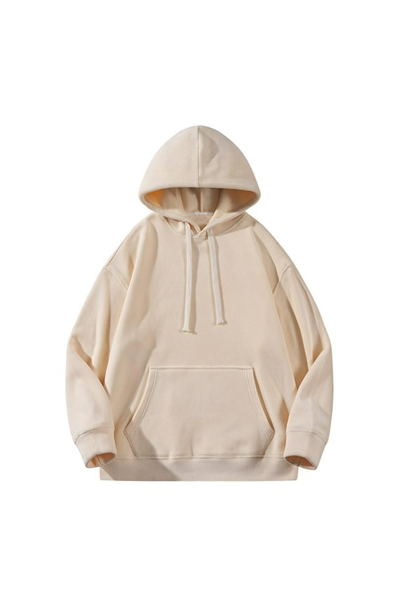 Unisex Hoodies for Men Solid Color Pullover Hoodie Fuzzy Sherpa Long Sleeve Fleece Hooded Sweatshirt(Beige,X-Large)
