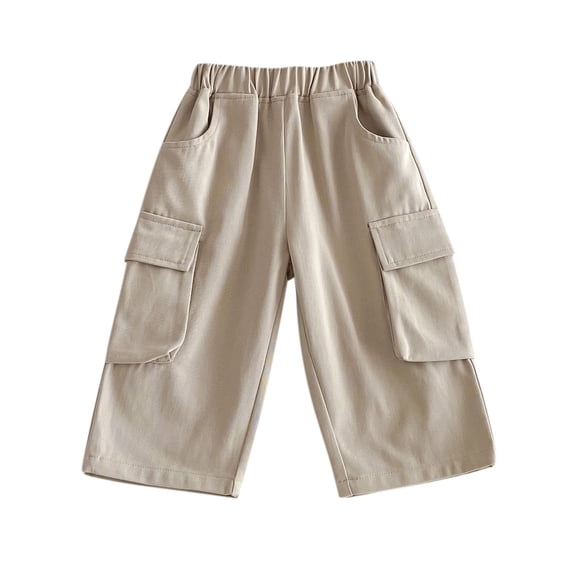 XuJwPNcy Unisex Kids Cotton Cargo Pants Elastic Waist Soft Pull on Bottoms Infant Trousers Toddler Baby Clothes with Pockets