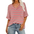 thumbnail image 1 of XuJwPNcy V Neck T Shirts for Women Short Sleeve Basic Trendy Outfits Summer Color Block Tops Soft Casual Clothes, 1 of 5