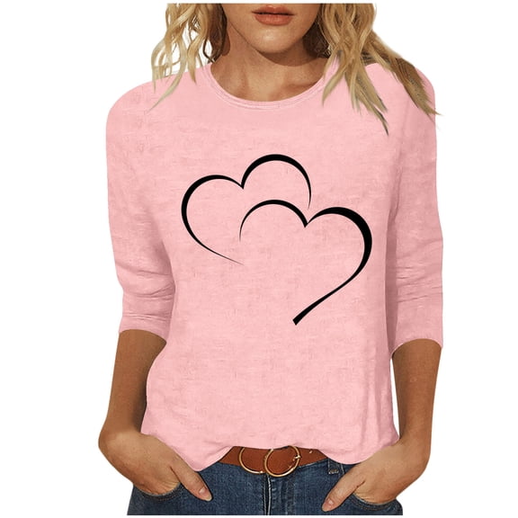 XuJwPNcy Valentines Shirts for Women Dressy 3/4 Sleeve Crew Neck Hearted Printed Tops Cute Tunic Tops Casual T Shirt