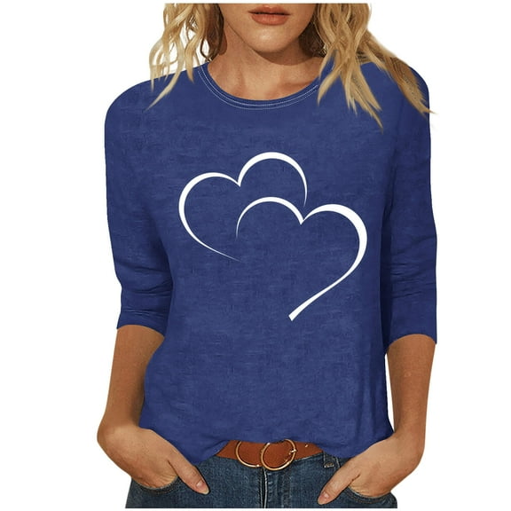XuJwPNcy Valentines Shirts for Women Dressy 3/4 Sleeve Crew Neck Hearted Printed Tops Cute Tunic Tops Casual T Shirt