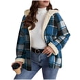 thumbnail image 1 of XuJwPNcy Winter Clothing for Women Plaid Shacket Jacket Sherpa Lined Hooded Coat Oversized Winter Warm Zip up Coat Outerwear（Blue,Large), 1 of 6