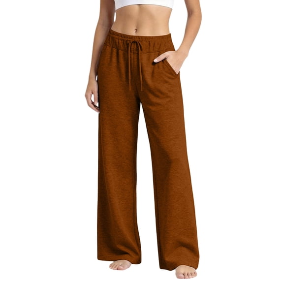 XuJwPNcy Women Baggy Sweatpants Fall Wide Leg Drawstring Workout Pants Classic Regular Fit Trousers with Pockets(Brown,Small)