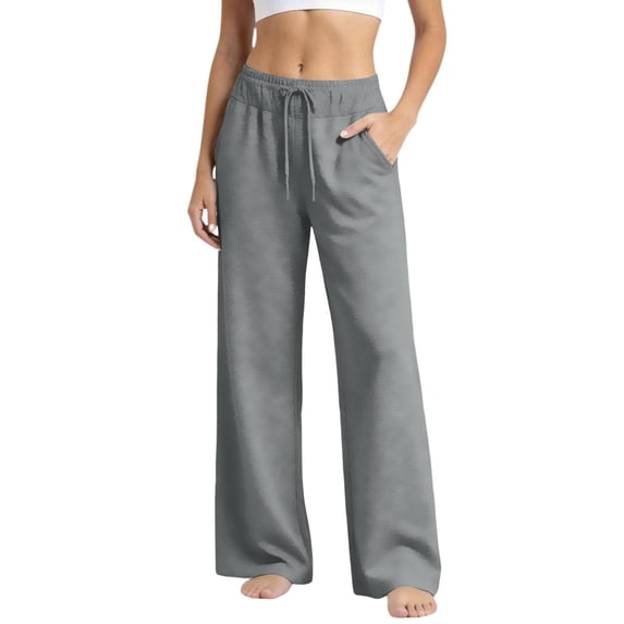 XuJwPNcy Women Baggy Sweatpants Fall Wide Leg Drawstring Workout Pants Classic Regular Fit Trousers with Pockets(Gray,Small)