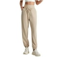 thumbnail image 1 of XuJwPNcy Women Casual Joggers Pants Solid Color Elastic Waist Drawstring Gym Pants Hiking Outdoor Sweatpants（Khaki,X-Large), 1 of 4