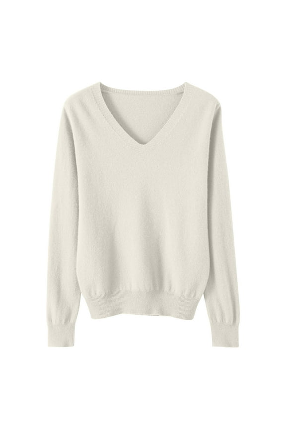 Women Casual Long Sleeve Sweaters Soft Loose Cable Knitted Pullover Top V Neck Tunic Sweater Tops