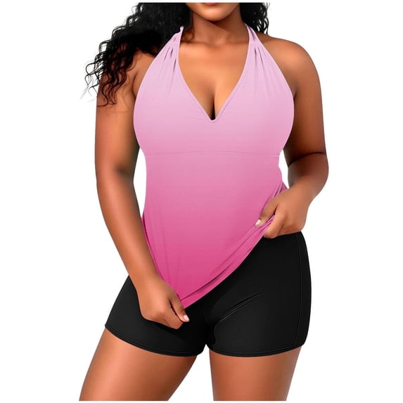 XuJwPNcy Women Two Piece Halter Tankini Bathing Suits Padded Adjustable Drawstring Swimsuit with Boyshorts Swimwear