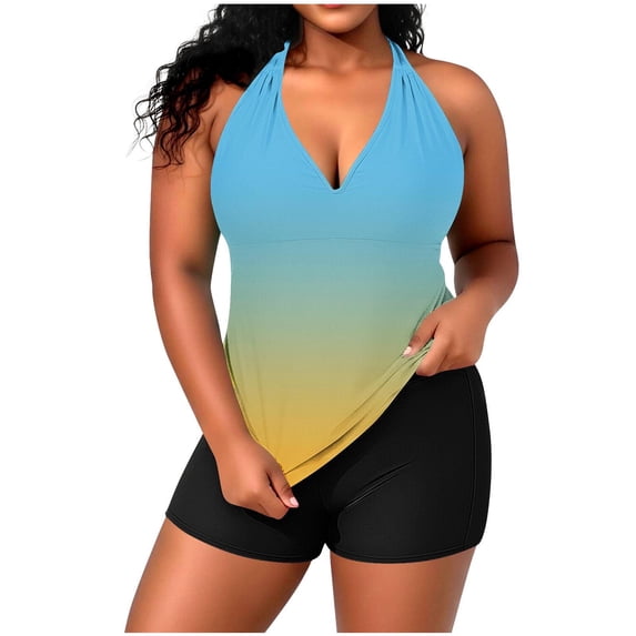 XuJwPNcy Women Two Piece Halter Tankini Bathing Suits Padded Adjustable Drawstring Swimsuit with Boyshorts Swimwear