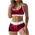thumbnail image 1 of XuJwPNcy Women Two Piece Sporty Swimsuits with Drawstring Boyshort Color Block Athletic Bikini Set Summer Beach Bathing Suit, 1 of 7