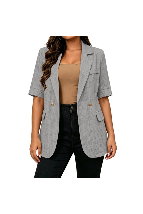 Women's Blazer Half Sleeve Open Front Cardigan Business Casual Work Lapel Jacket Coats Fall Fashion Clothes