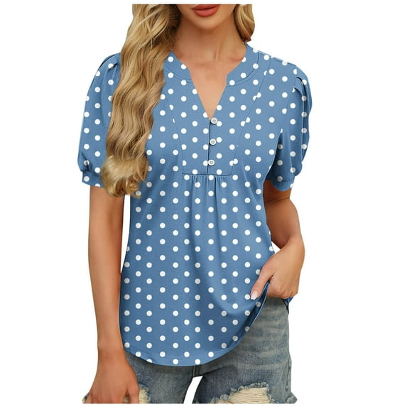 XuJwPNcy Women's Boho Shirts Summer Beach Vacation Tshirts Lapel V Neck Short Sleeve Blouse Dressy Casual Button Tunic Tops