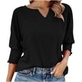 thumbnail image 1 of XuJwPNcy Women's Fall Fashion Tops Half Sleeve Solid Color T-Shirts Cute V Neck Basic Business Tees Blouses Fall Clothes for Women（Black,XX-Large), 1 of 5