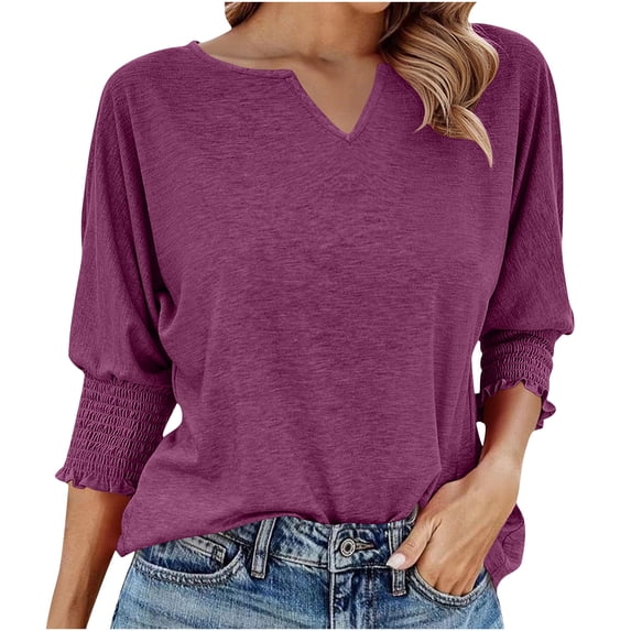 XuJwPNcy Women's Fall Fashion Tops Half Sleeve Solid Color T-Shirts Cute V Neck Basic Business Tees Blouses Fall Clothes for Women(Purple,Large)
