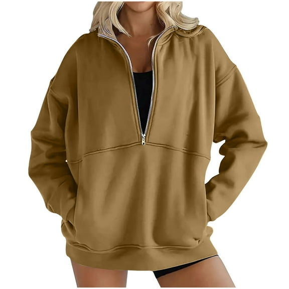 XuJwPNcy Women's Half Zip Sweatshirts Casual Long Sleeve Fleece Oversized Pullover Tops Fall Outfits for Women with Pockets