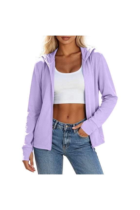 Women's Jackets Sun Protection Long Sleeve Coats Comfy Zip Up Hooded Tops with Thumb Hole Athletic Fishing Outfit