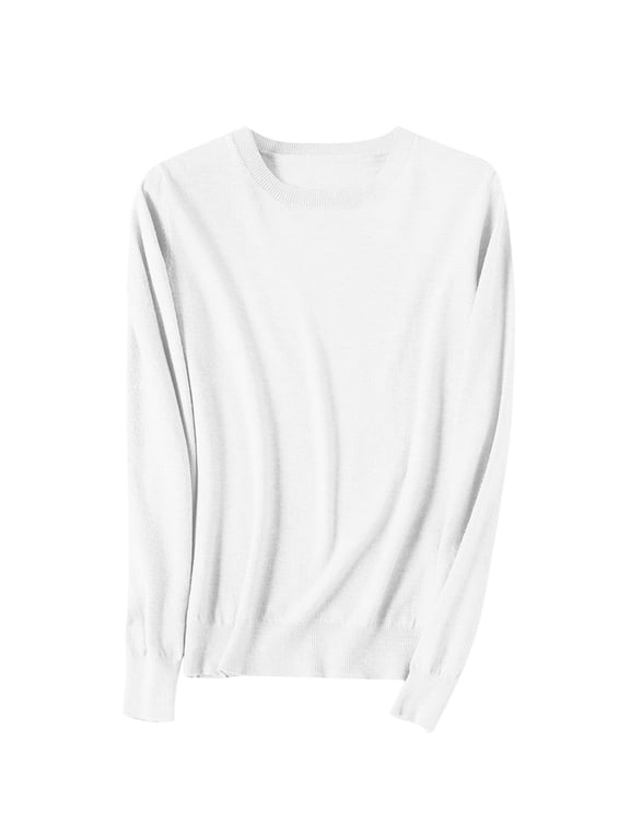 Women's Knit Sweater Tops Fall Long Sleeve Crew Neck Pullover Tops Casual Solid Thermal Sweaters