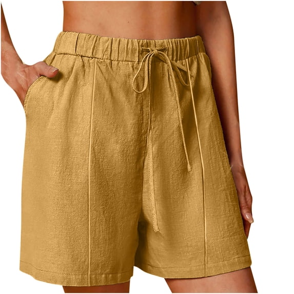 XuJwPNcy Women's Linen Bermuda Shorts Plus Size High Waisted Cotton Shorts Lightweight Wide Leg Summer Beach Outfit with Pockets