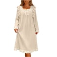 thumbnail image 1 of XuJwPNcy Women's Nightgown Vintage Nightwear Long Sleeve Square Neck Pajama Dress Soft Loungewear Midi Dress, 1 of 6