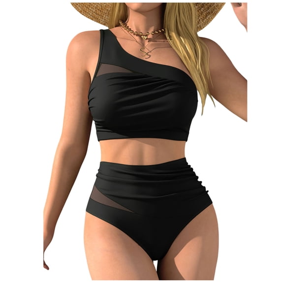 XuJwPNcy Women's One Shoulder Bikini Sets Two Piece Swimsuit High Waisted Ruched Bathing Suit for Summer Beach Fashion