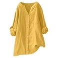 thumbnail image 1 of XuJwPNcy Women's Plus Size Button down Shirts Long Sleeve Solid Color Blouses Business Work Tops with Pocket Fall Outfit for Women（Yellow,X-Large), 1 of 6
